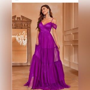 Faeriesty Cold Shoulder Layered Tulle Woman Dress Size L Formal party maternity